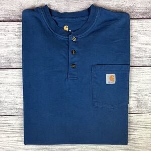Carhartt Dark Blue Henley Style Short Sleeve T-shirt